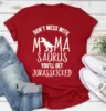 red tee white text