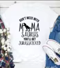 white tee black text