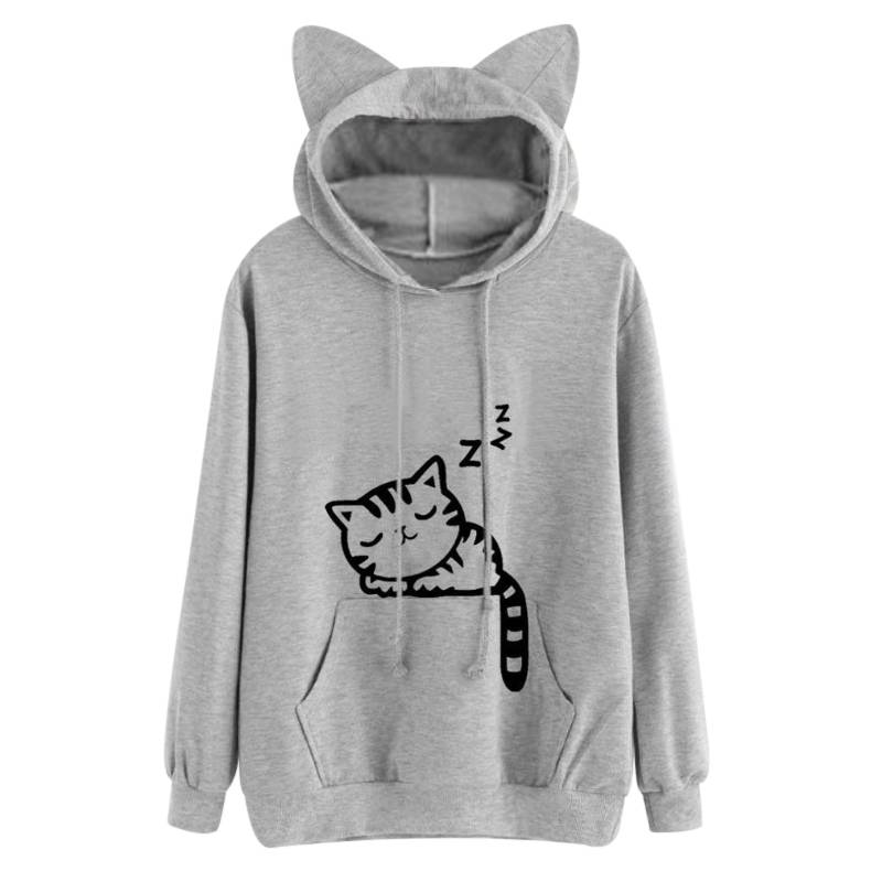 Women’s Cat Printed Hoodie For Pet Lovers T-shirts & Sweatshirts