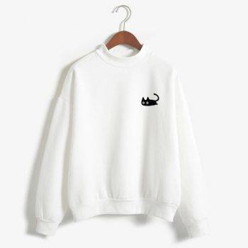 Kawaii Women's Sweatshirt with Black Cat Print - Adorable Darling