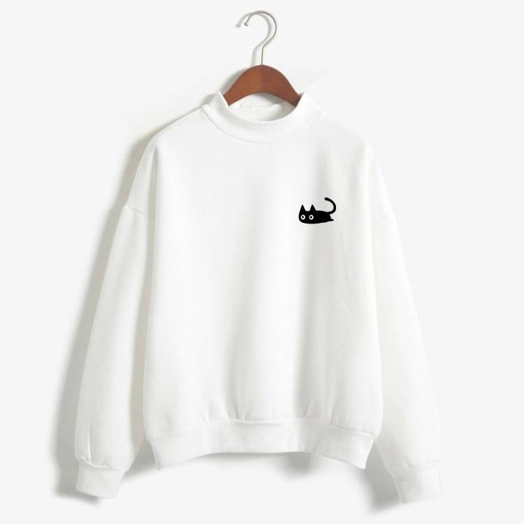 Kawaii Women’s Sweatshirt with Black Cat Print For Pet Lovers T-shirts & Sweatshirts