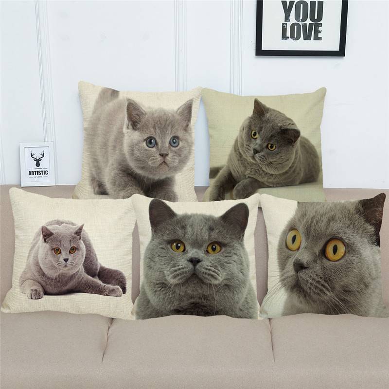 British Cat Linen Cushion Cover For Pet Lovers Home Decor