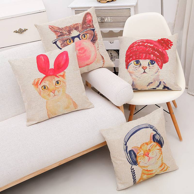 Cotton Cute Lovely Cat Design Decorative Cushion Cover For Pet Lovers Home Decor