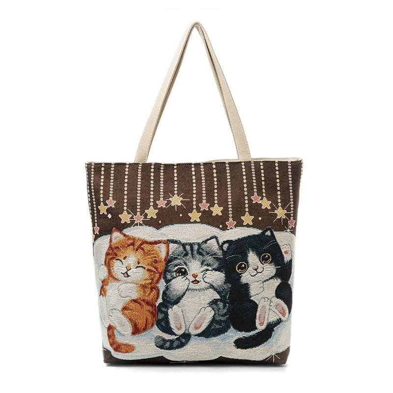 Women’s Beach Cats Embroidered Handbag Bags & Wallets For Pet Lovers