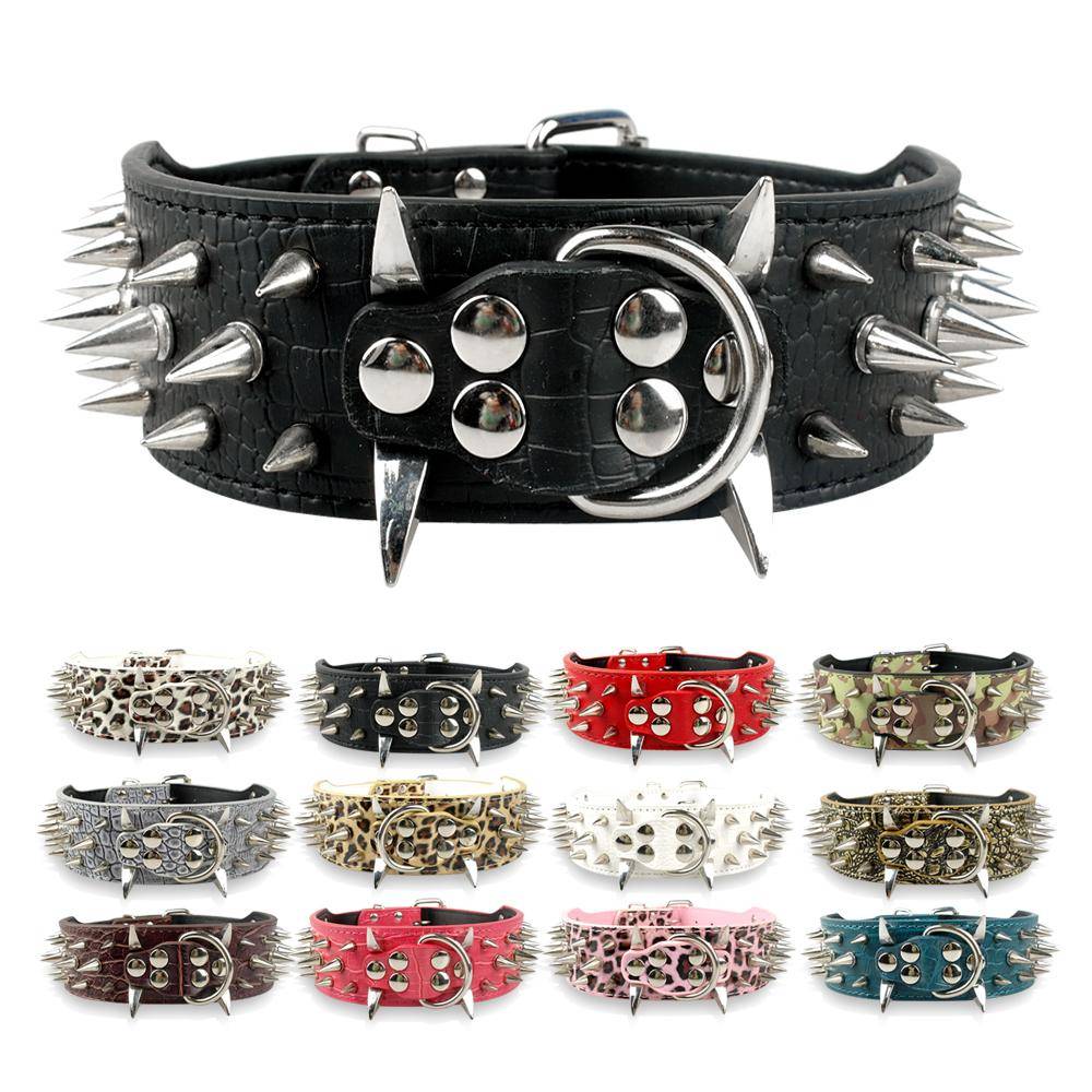 Spiked Leather Dog Collar Collars, Harnesses & Leashes Dogs