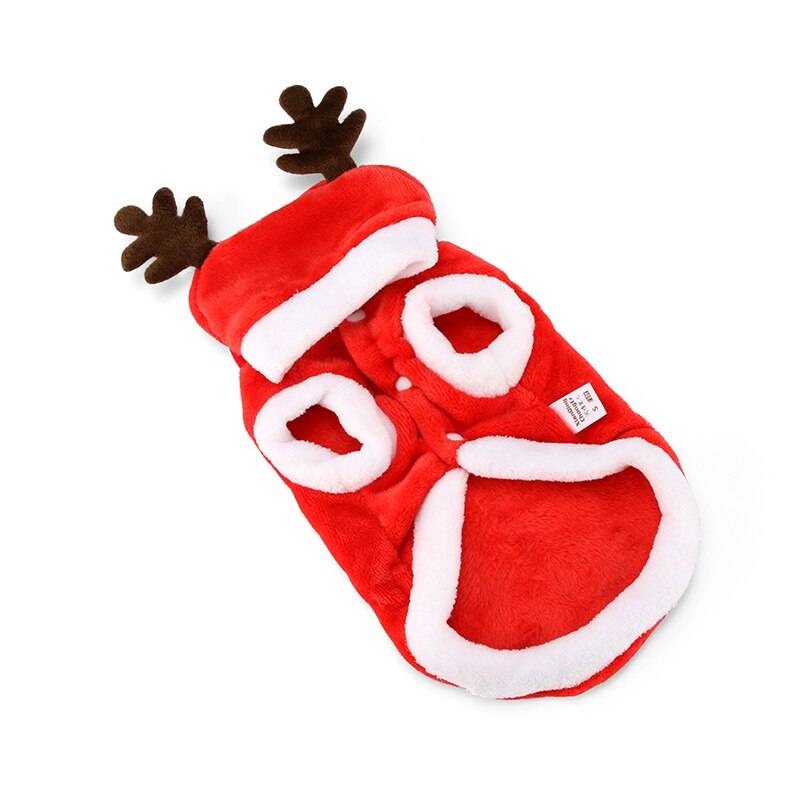 Warm Soft Small Dog Christmas Costume with Hood and Elk Antlers Pet Christmas Costume and Toy