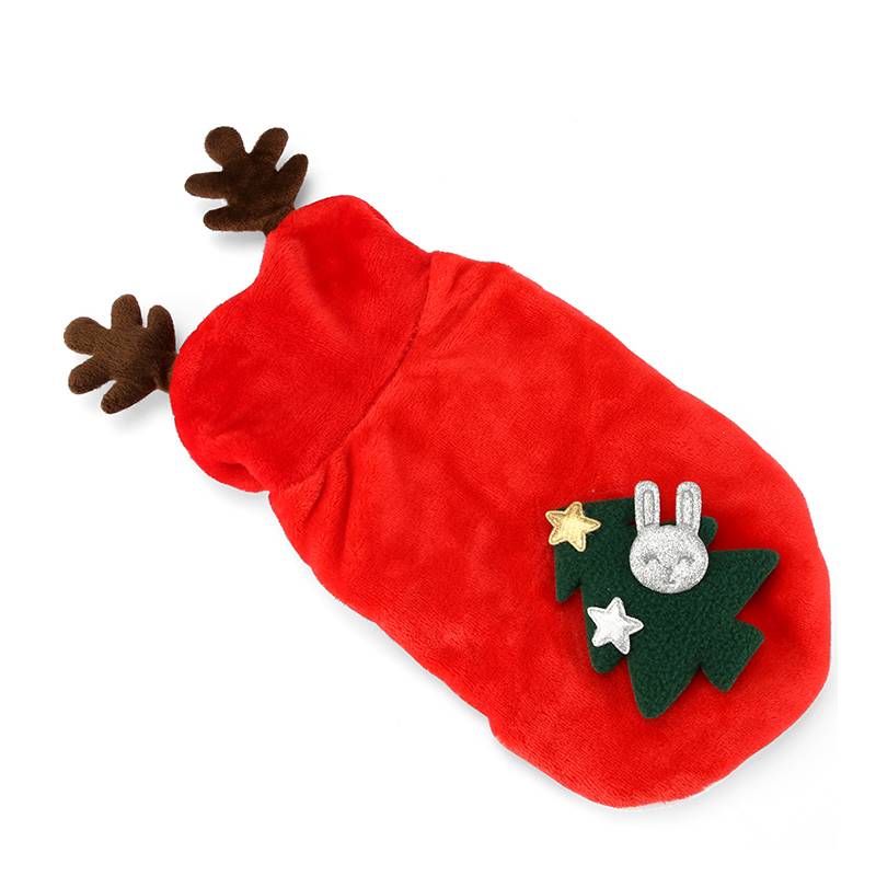 Warm Soft Small Dog Christmas Costume with Hood and Elk Antlers